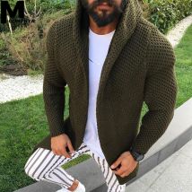 Moomphya-Cardigan tricoté pour homme, manteau Long à capuche, Streetwear, hiver, , veste hommes décontractée