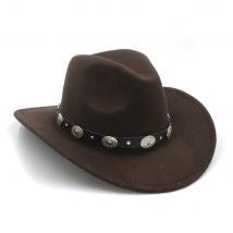 Chapeau de Cowboy occidental en laine | Chapeau Vintage pour les femmes et les hommes, casquette de Jazz Cowgirl à large bord avec cuir, casquette Toca Sombrero