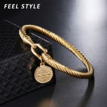 Acier inoxydable jésus San Benito fil bracelets Saint benoît médaille Bracelet à breloques pour les femmes bijoux religieux