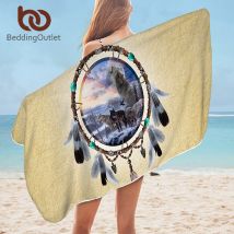 BeddingOutlet-serviette de bain imprimé loup 3D | serviette de bain, attrape-rêves, serviette de plage pour adultes, serviette de bain, plumes Tribal