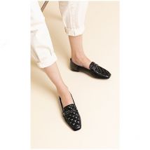 rétro unique chaussures femmes noir carré orteil Lofers plat avec dame bateau chaussures avec décoration en métal
