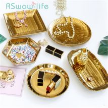Plateau de rangement de bijoux en céramique doré de luxe européen plateau de rangement de bijoux décoration de la maison organisateur de maquillage étui de rouge à lèvres