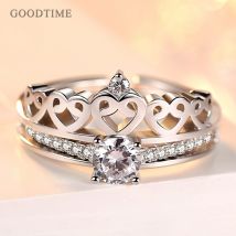 925 en argent Sterling anneaux de mariage mariée Double couche couronne Zircon anneau bijoux anneau Valentine pour les femmes