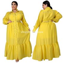 été et automne femmes africaines jaune à manches longues robe robes africaines pour les femmes vêtements africains grande taille robe longue