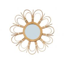 Miroir mural en rotin miroir de maquillage | Miroir rétro en rotin, décor artistique rond, miroir de toilette, salle de bain, couleur primaire, miroir suspendu en osier