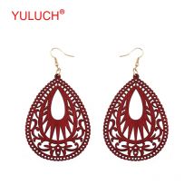 YULUCH – boucles d&#39;oreilles en bois naturel , gouttes d&#39;eau creuses, ornements ethniques pour femmes rétro, populaires