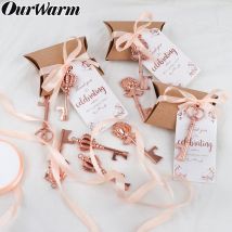 OurWarm — Ouvre-bouteille en alliage de Zinc avec clé en or Rose, 50 set, ensemble de de mariage pour invités avec étiquettes, Communion, souvenir de fête