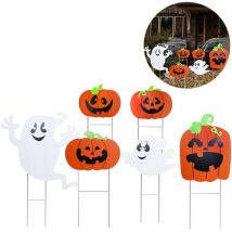 Ensemble de enseignes pour la cour Halloween 6 pièces | Décoration à paillettes pour citrouille fantôme avec pieu, accessoire d'extérieur pour Halloween