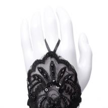 Broderie femme sans doigts longue mariage mariage gants noir