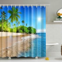 Pratique et facile à installer haute définition vue sur la mer impression polyester rideau de douche bord de mer rideau de douche