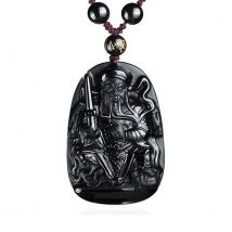 Collier de perles obsidienne noir naturel sculpté à la main Guan Yu Jade pendentif bijoux de pour homme amulette