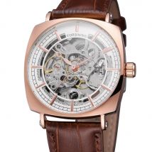 FORSINING montre décontractée pour homme or rose carré quadrilatère boîtier cadran blanc marron bracelet en cuir automatique montre mécanique