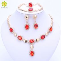 Ensembles de bijoux de perles africaines à la pour les femmes collier en cristal Bracelet boucles d'oreilles ensemble pendentif couleur or accessoires de robe de mariée