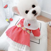 Robe d'été vêtements pour chiens robe pour chien de compagnie robe à carreaux rouge chiot petit chien moyen collier blanc carlin de mariage Chihuahua Yorkie
