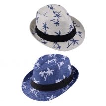 Chapeau Fedora pour enfants | Unisexe, enfants garçons et filles, casquette Trilby, paille, motif d'arbre de noix de coco, chapeaux de Cowboy de plage d'été