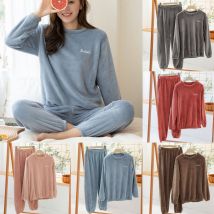 Femmes hiver solide corail velours femmes polaire pyjamas vêtements de nuit vêtements pour la maison épais corail velours femme automne Homewear