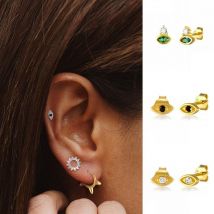 ROXI oeil charme boucle d'oreille goujon 100% 925 réel argent pavé blanc noir CZ Mini perle boucle d'oreille délicate délicate bijoux