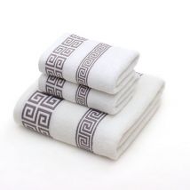 Ensemble de serviettes en coton pour adulte, 2 petite serviette 1 serviette de bain, couleur unie, bleu, blanc, terry, haut de gamme, pour le sport, pour le visage