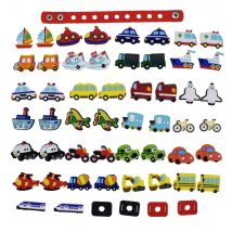 50Pcs Transports avion bateau vechili voitures chaussures breloques convient Croc chaussures & Bracelet + 4 pièces chaussure dentelle adaptateur + 1Pc Bracelet