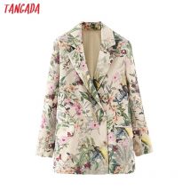 Tangada femmes imprimé fleuri Blazer manteau Vintage Double boutonnage manches longues française femme Chic hauts DA103