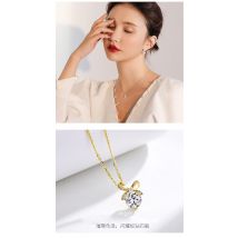 Collier avec pendentif à nœud en diamant véritable pour femme, horloge en argent et or, Simple, romantique, à la , bijoux, pour ami, 925