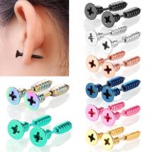 1 paire personnalité vis boucles d'oreilles en acier inoxydable hypoallergénique placage punk boucles d'oreilles Halloween fête bijoux