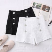 tempérament tout-match petit parfum vent lumineux soie tweed taille haute mince double boutonnage shorts femmes