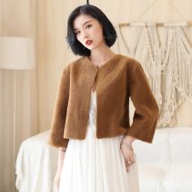 Hiver 3/4 à manches longues manteau de mariée brun fausse fourrure mariée boléro fausse fourrure de mariage fête veste