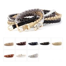 Ceinture tressée en cuir PU pour femmes, avec boucle ardillon dorée, décontractée, fine de 1.2cm, nouvelle , robe en jean, p82