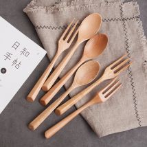 Vaisselle japonaise 7.5 '', cuillère fourchette en bois 6 pièces service de table en bois de plage, couverts à salade portables pour enfant, ustensiles de cuisine 6 pièces