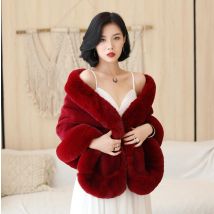 SHAMAI bourgogne dame hiver longue mariée châle enveloppes de mariage fausse fourrure enveloppe de mariage Boleros mariage châle soirée fête Cape