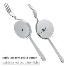 Fourchette avec coupe Pizza Pizza rouleau fourchette Combo facile roulement Cutter coupe tarte Dessert dîner vaisselle couverts cuisine Gadget