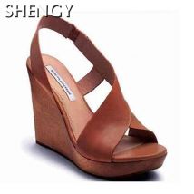 Chaussures d'été pour femmes PU Peep orteil concis talon compensé dames sandales compensées avec boucle chaussures plate-forme sandales