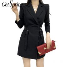 GETSPRING femmes manteau femmes costume manteaux Patchwork irrégulière coton lin femmes Blazers vestes noir blanc Long surdimensionné Blazer
