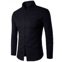 Costume Tang-chemise en lin à manches longues pour homme, coupe cintrée, robe sociale, couleur blanche, noire, tendance