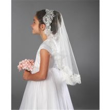 ISHSY – voile de mariage floral pour Filles, voile de première communion, bord en dentelle, une couche, en Tulle pour enfants, pour Filles