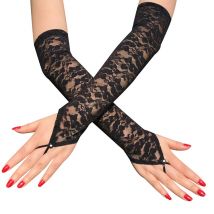 Gants en dentelle florale, blancs sans doigts, longs, noirs, Vintage, pour mariée