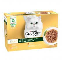 Gourmet Gold Zarte Häppchen - Huhn, Lachs, Rind & Meeresfisch - 12 x 85 g