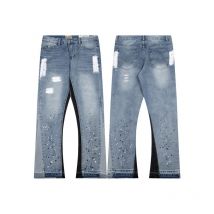 Nouveau jean polyvalent ample et personnalisé pour hommes et femmes, patchwork dégradé délavé, pied large, micro corne, pour hommes et femmes