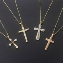 Collier unisexe populaire avec pendentif en forme de croix en or et zircon pour femme