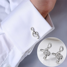 Zhuoxinder Male Cufflinks Silver Plated Music Notation Shape Alloy Fashion Men Cufflinks for Party-Silver