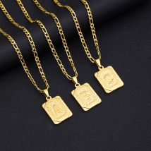 Collier pendentif lettre initiale en acier inoxydable, chaîne cubaine dorée, bijoux avec nom de l'alphabet A-Z, cadeau pour hommes et femmes
