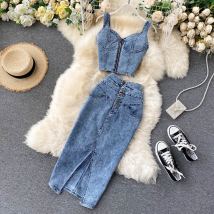 Jupe courte sexy en jean taille haute pour femme