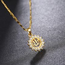 Collier avec pendentif en forme de fleur de soleil pour homme et femme, bijou islamique, calligraphie arabe, écriture religieuse, amulette