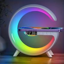 Haut-parleurs sans fil avec charge rapide, lumière RVB, barre lumineuse intelligente, réveil au lever du soleil et lampe de table à intensité variable, ambiance de chambre à coucher, appels de réveil