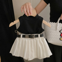 Mother&Kids Girls Fashion Knit Sleeveless Vest Sweet Cool Fashion Pleated Skirt Pants Set