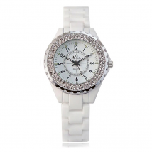 Montres-bracelets de luxe en cristal pour femmes, en céramique blanche, à Quartz, de luxe, pour dames