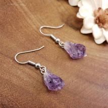 Boucles d'oreilles en pierre brute d'améthyste naturelle