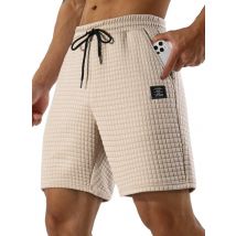 Mens Sweat Shorts Casual Stretch Elastic Waist Waffle Workout Gym Short 7 inch Inseam Running Short with Pocket
