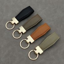 Top Layer Leather Car Keychain Fashion Genuine Leather Key Chain Ring Alloy Pendant Creative Men And Women Leather Lanyard